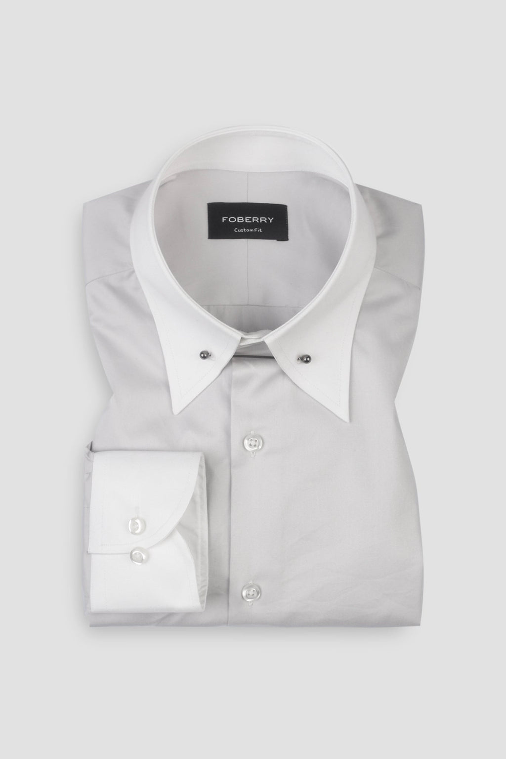 Ash Grey Egyptian Poplin Pin Collar Shirt