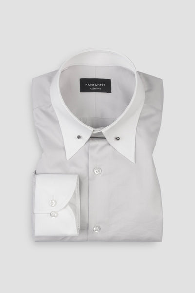 Ash Grey Egyptian Poplin Pin Collar Shirt