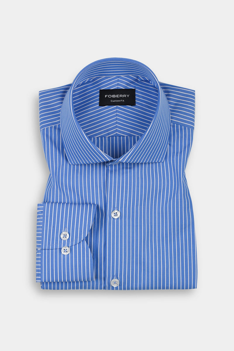 Azure Blue Pen Striped Shirt