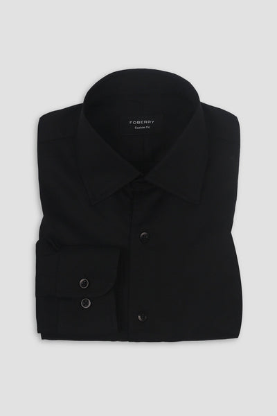 Black Linen Cut Away Collar Shirt