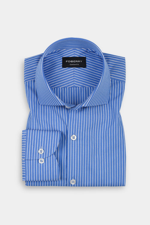 Azure Blue Pen Striped Shirt