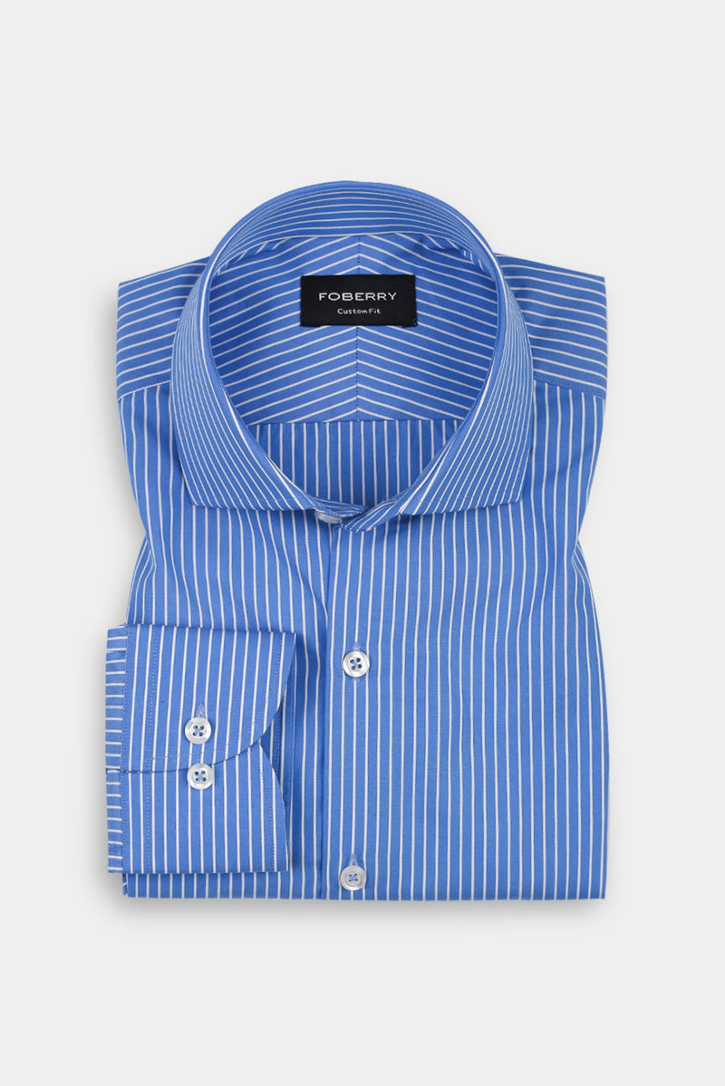 Azure Blue Pen Striped Shirt