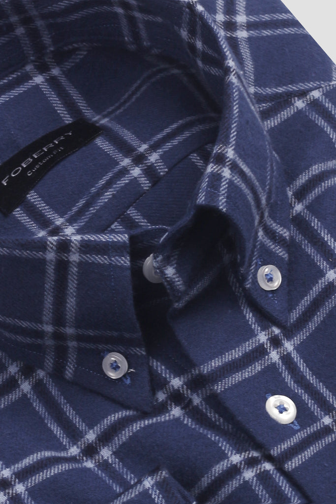 Yale Blue Windowpane Winter Flannel Shirt