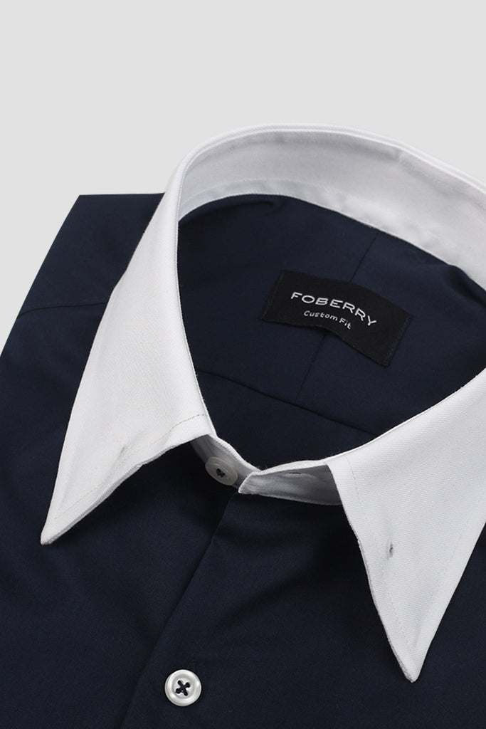 Dark Navy Blue Egyptian Shirt - Pin Collar Shirt
