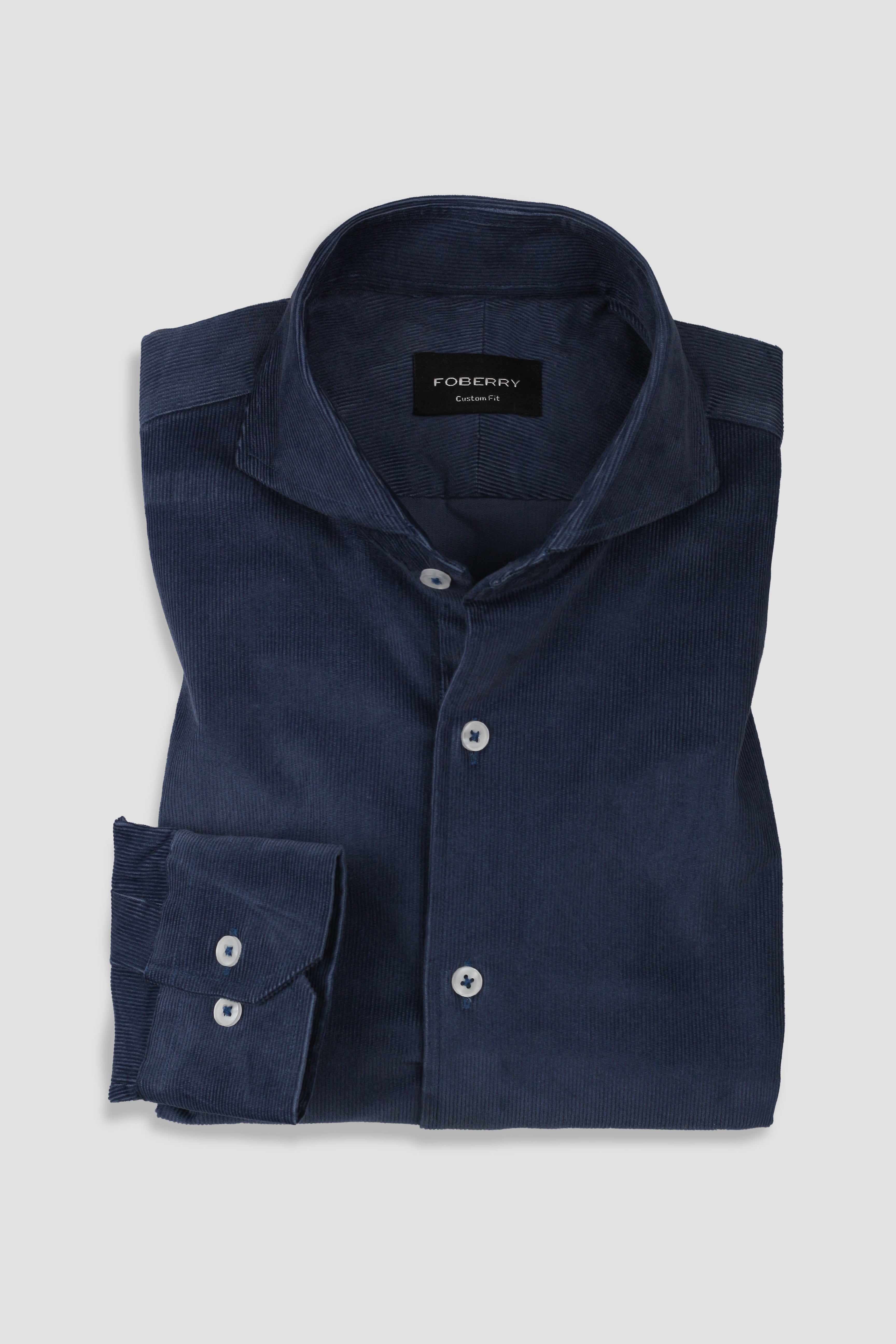 Steel Blue Corduroy Shirt - Cut Away Extreme Collar - Foberry USA