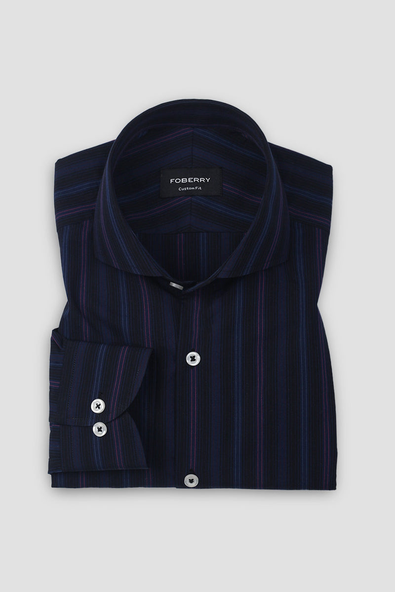 Black and Blue Parallel Striped Shirt