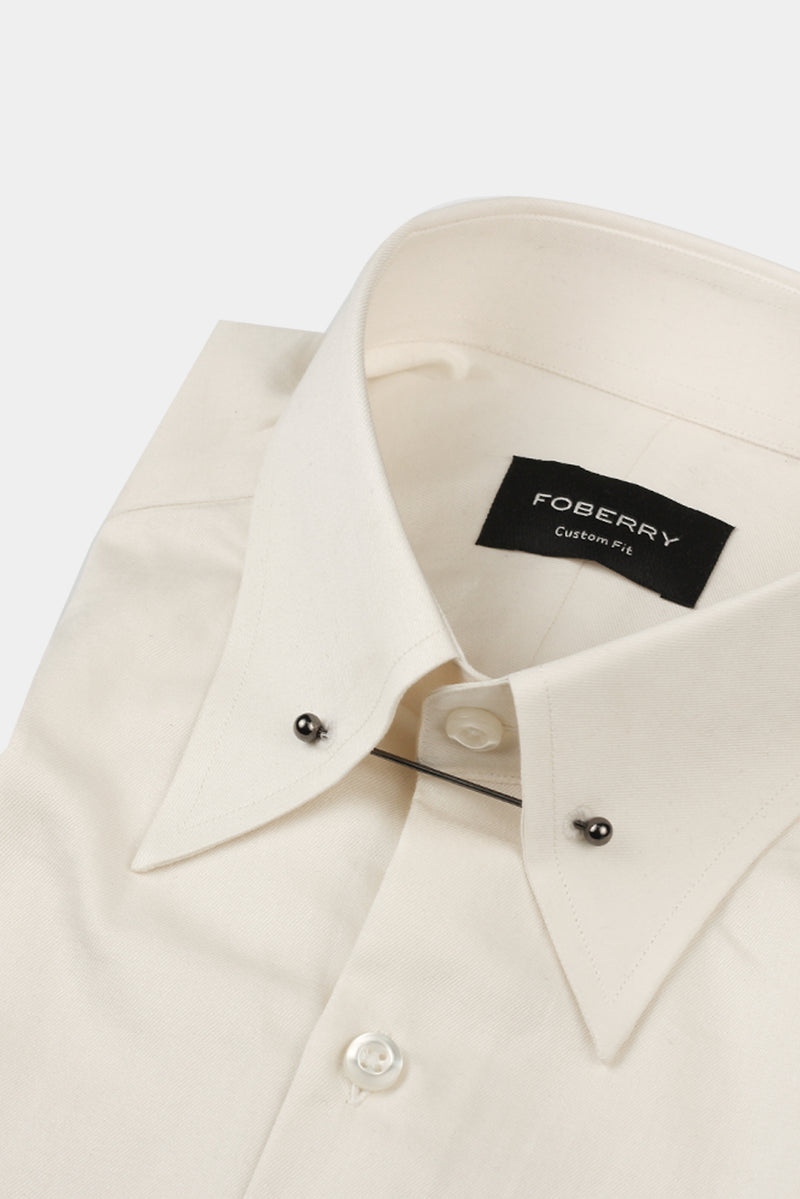 Ivory Egyptian Twill Pin Collar Shirt