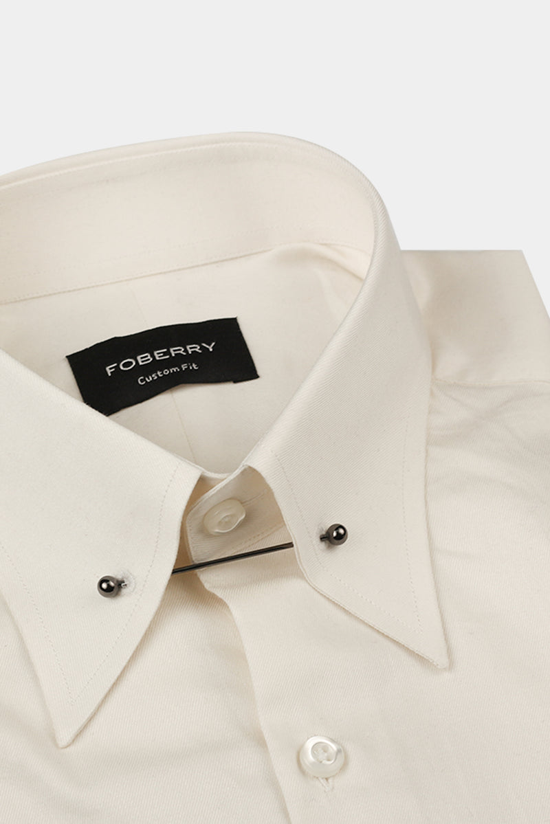 Ivory Egyptian Twill Pin Collar Shirt