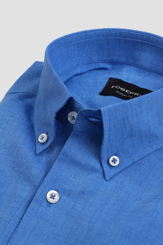 Azure Blue Cotton Linen Shirt