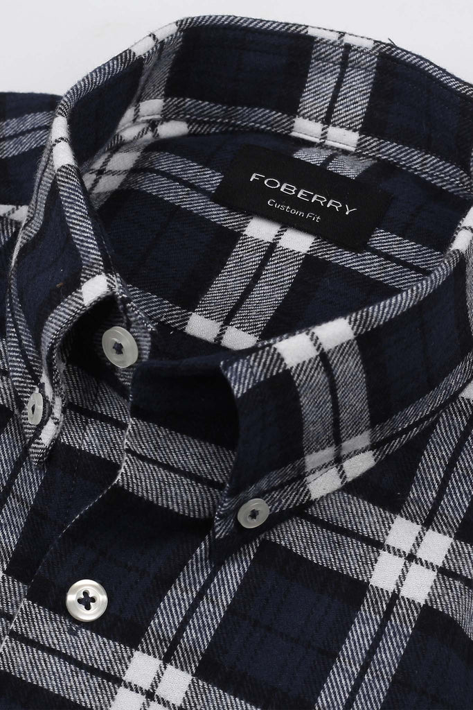 Blue & White Tartan Winter Flannel Shirt