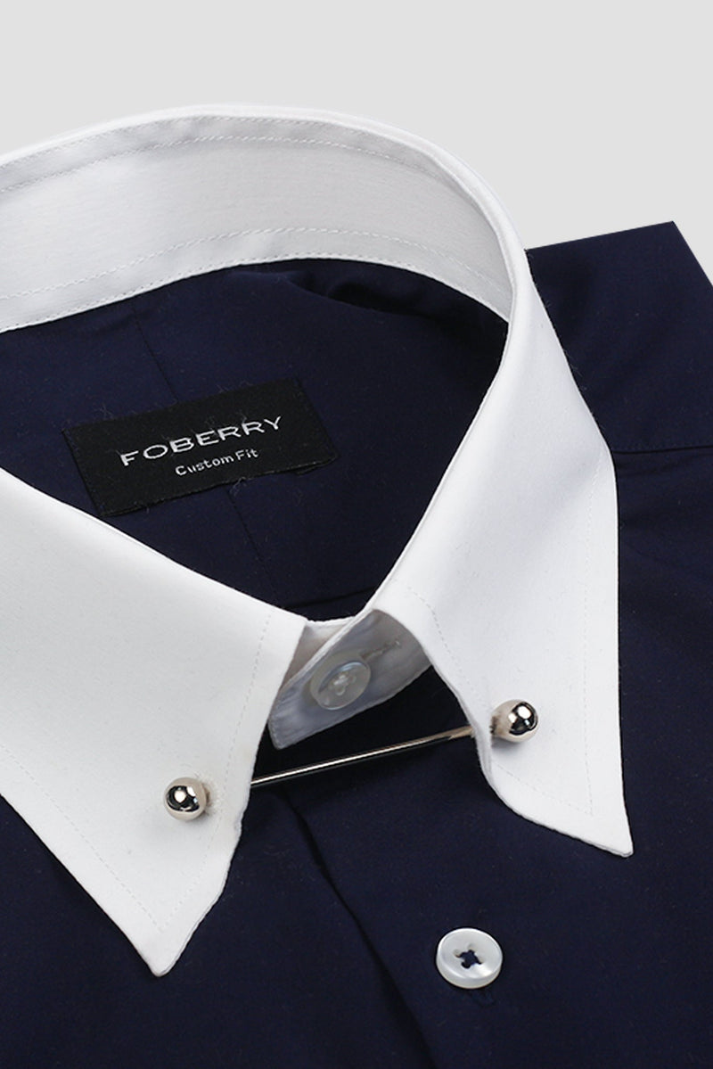Dark Indigo Egyptian Poplin Pin Collar Shirt