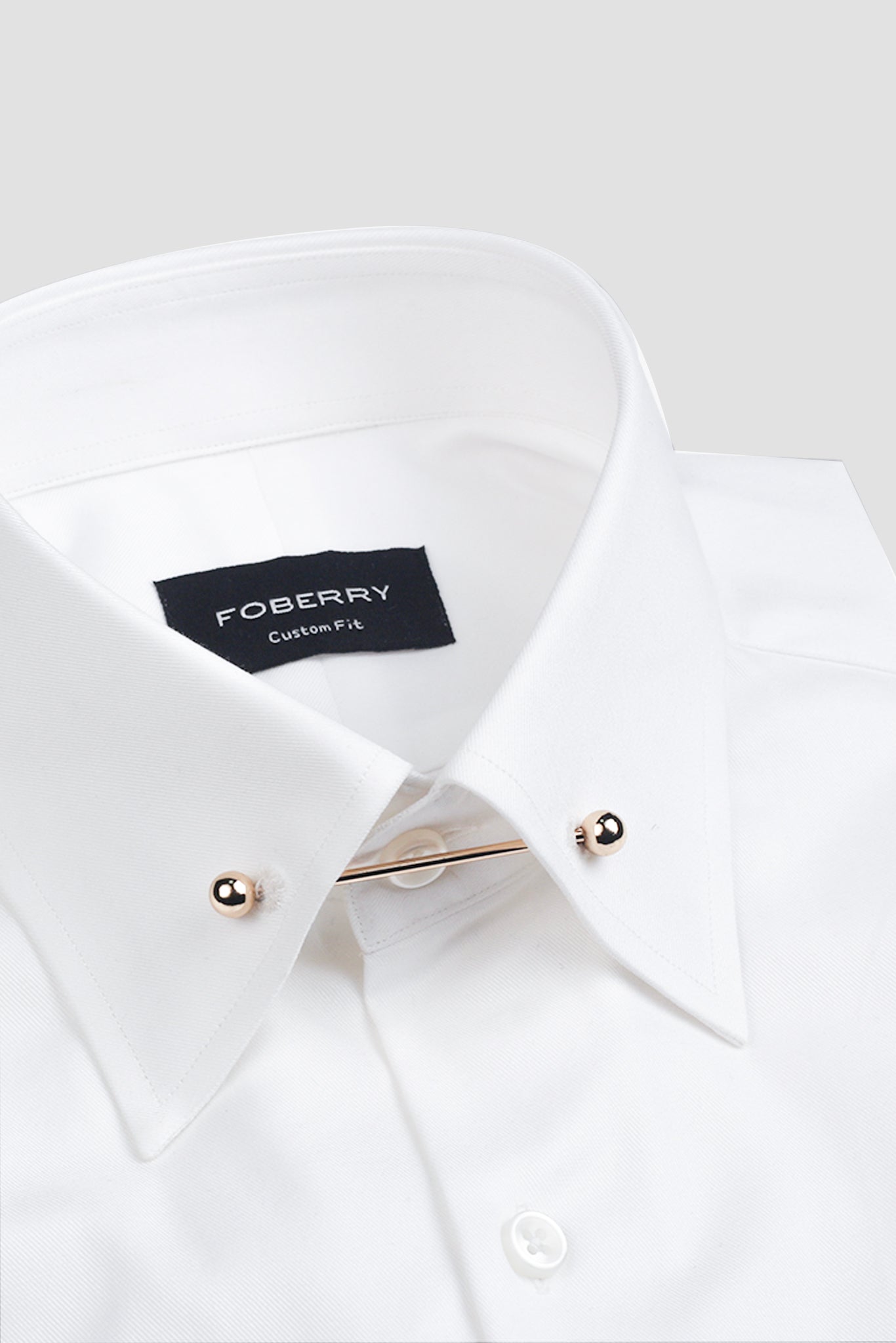 White Twill Pin Collar Shirt - Gold Pin