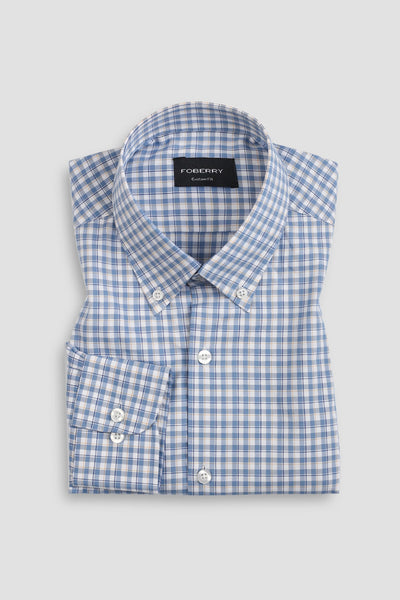 Soft Sky Blue & Mustard Gingham Shirt
