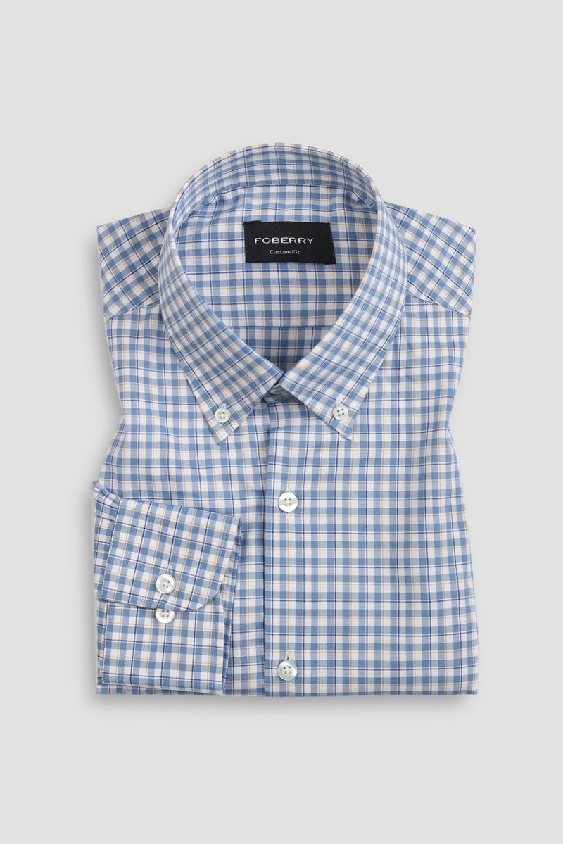 Soft Sky Blue & Mustard Gingham Shirt
