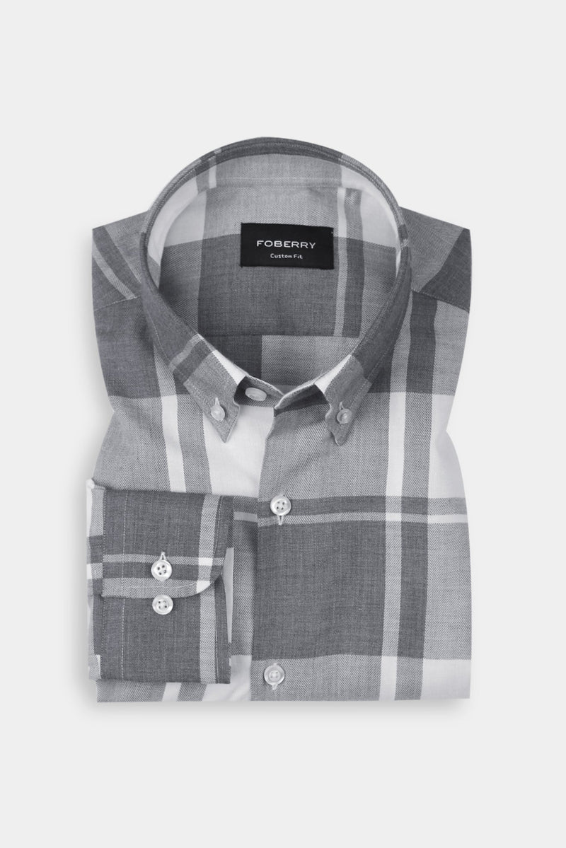 Marble Grey Plaid Winter Flannel Shirt