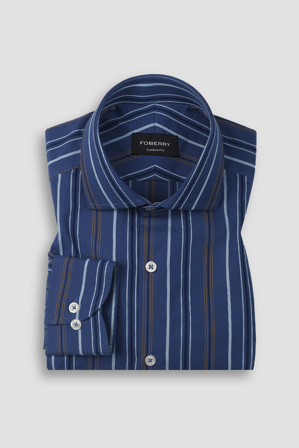 Cobalt Blue with Mustard Hairline Striped Shirt