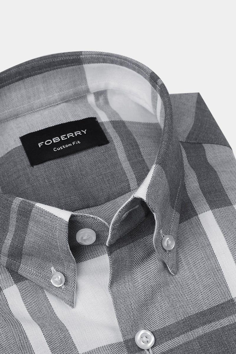 Marble Grey Plaid Winter Flannel Shirt