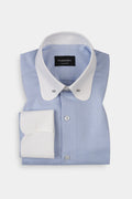 Sky Blue Herringbone Pin Collar Shirt