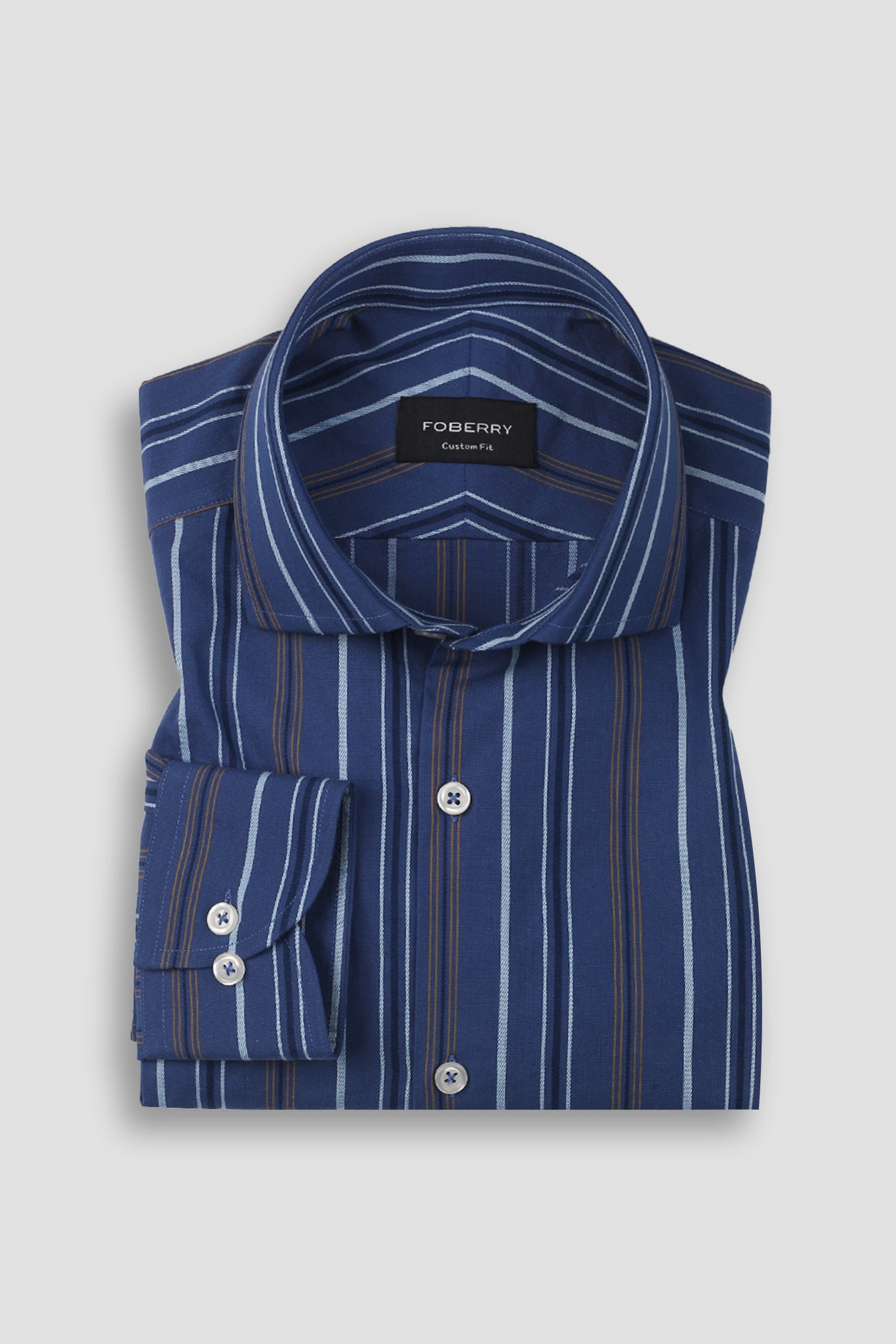 Cobalt Blue with Mustard Hairline Striped Shirt