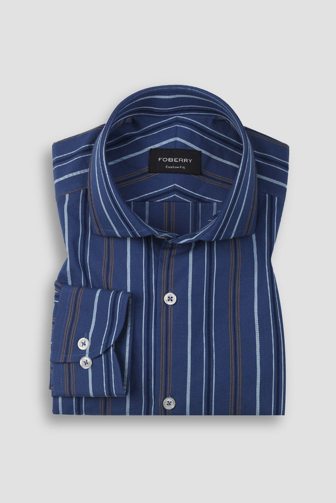 Cobalt Blue with Mustard Hairline Striped Shirt