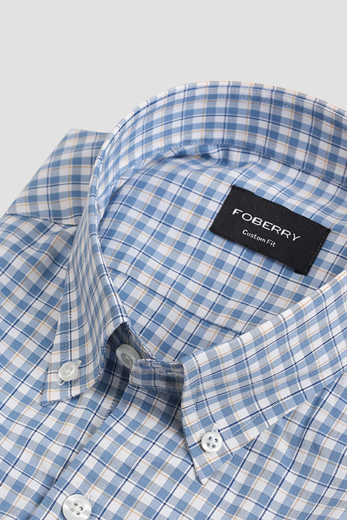 Soft Sky Blue & Mustard Gingham Shirt
