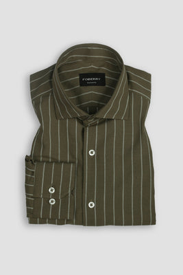 Olive White Striped Linen Shirt