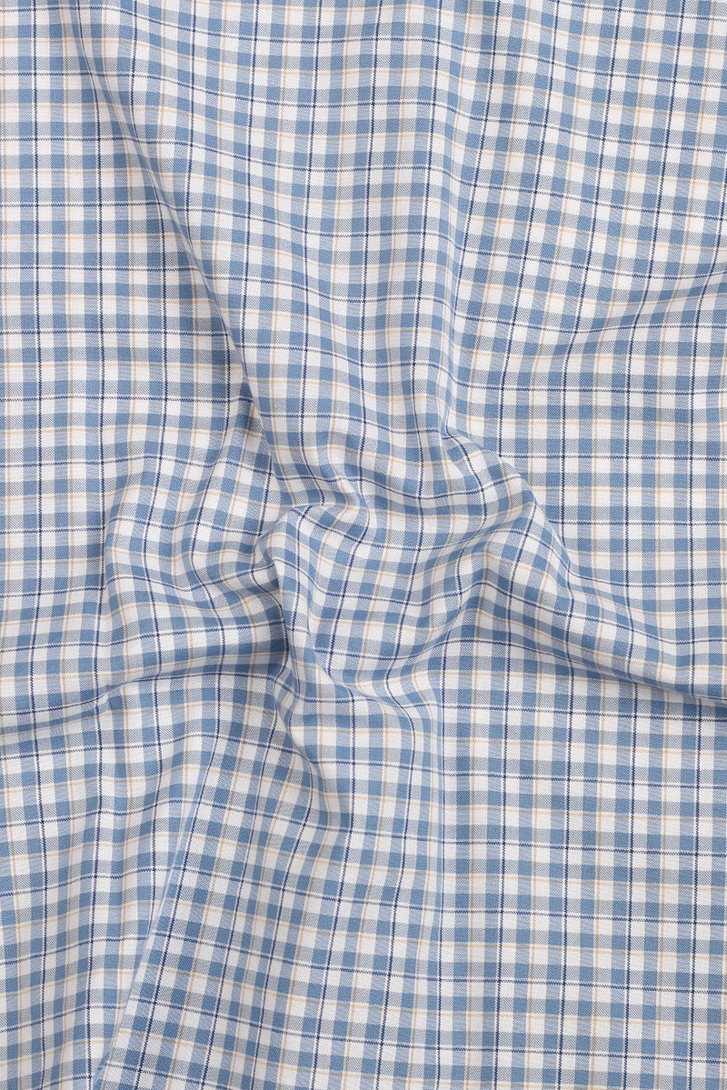 Soft Sky Blue & Mustard Gingham Shirt