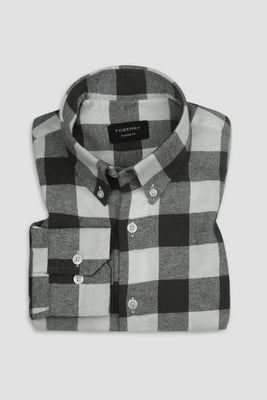 Slate Grey Bold Gingham Flannel Shirt - Foberry USA