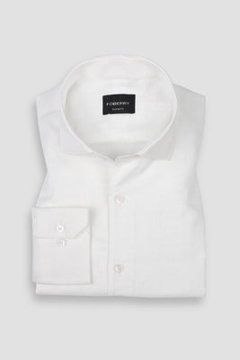 White Linen Patterned Shirt