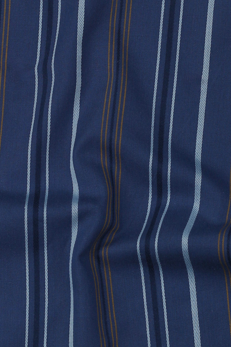 Cobalt Blue with Mustard Hairline Striped Shirt
