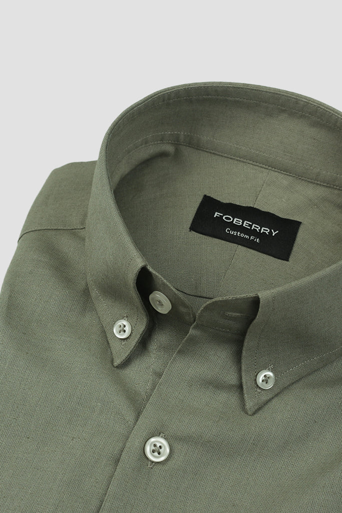 Soft Crocodile Green Irish Linen Shirt