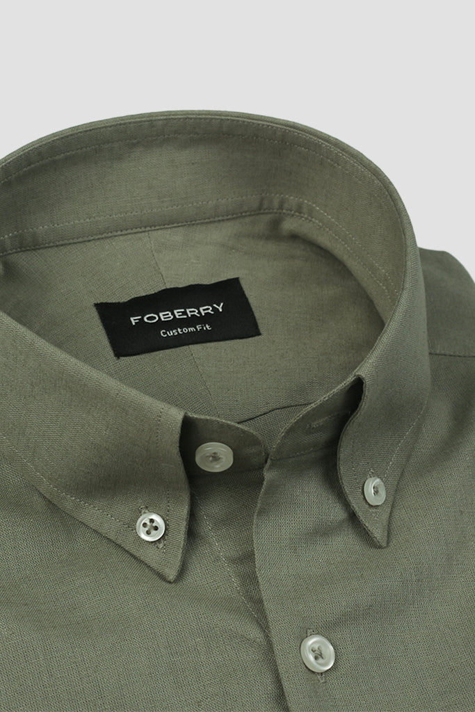Soft Crocodile Green Irish Linen Shirt
