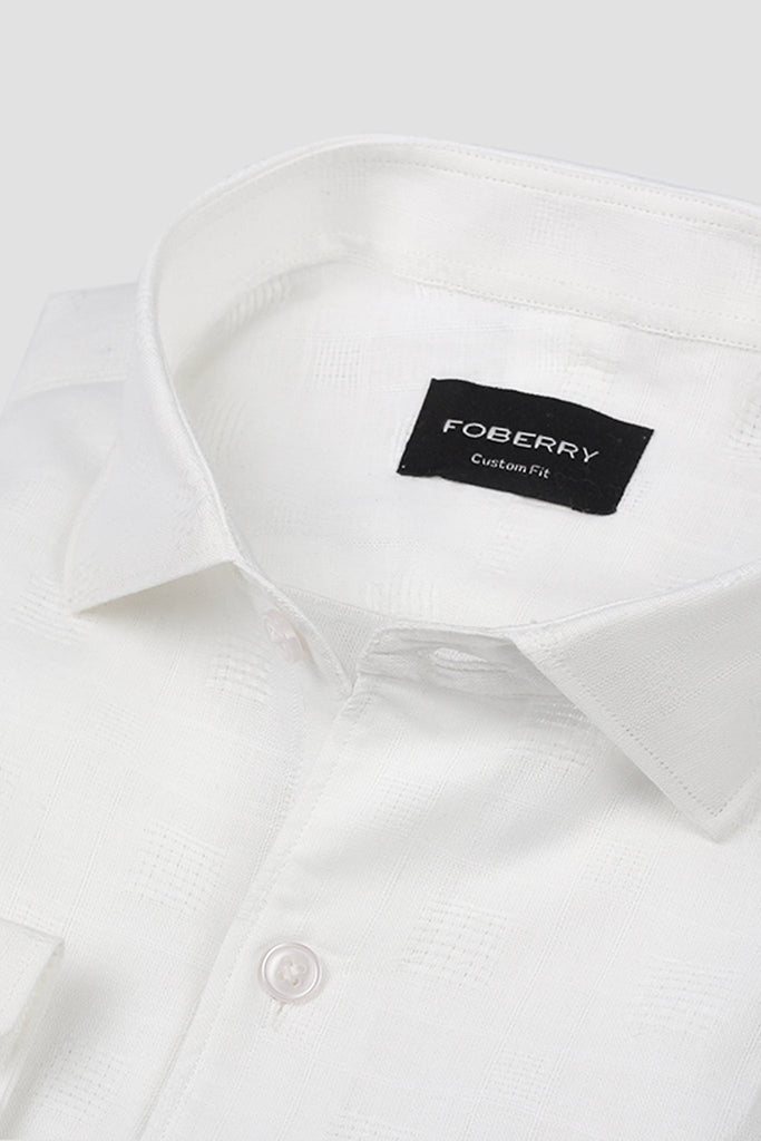 White Linen Patterned Shirt