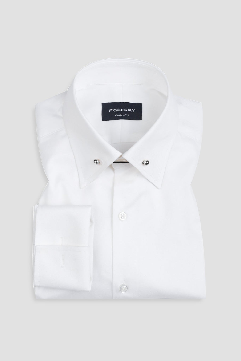 White Twill Pin Collar Shirt - Silver Pin