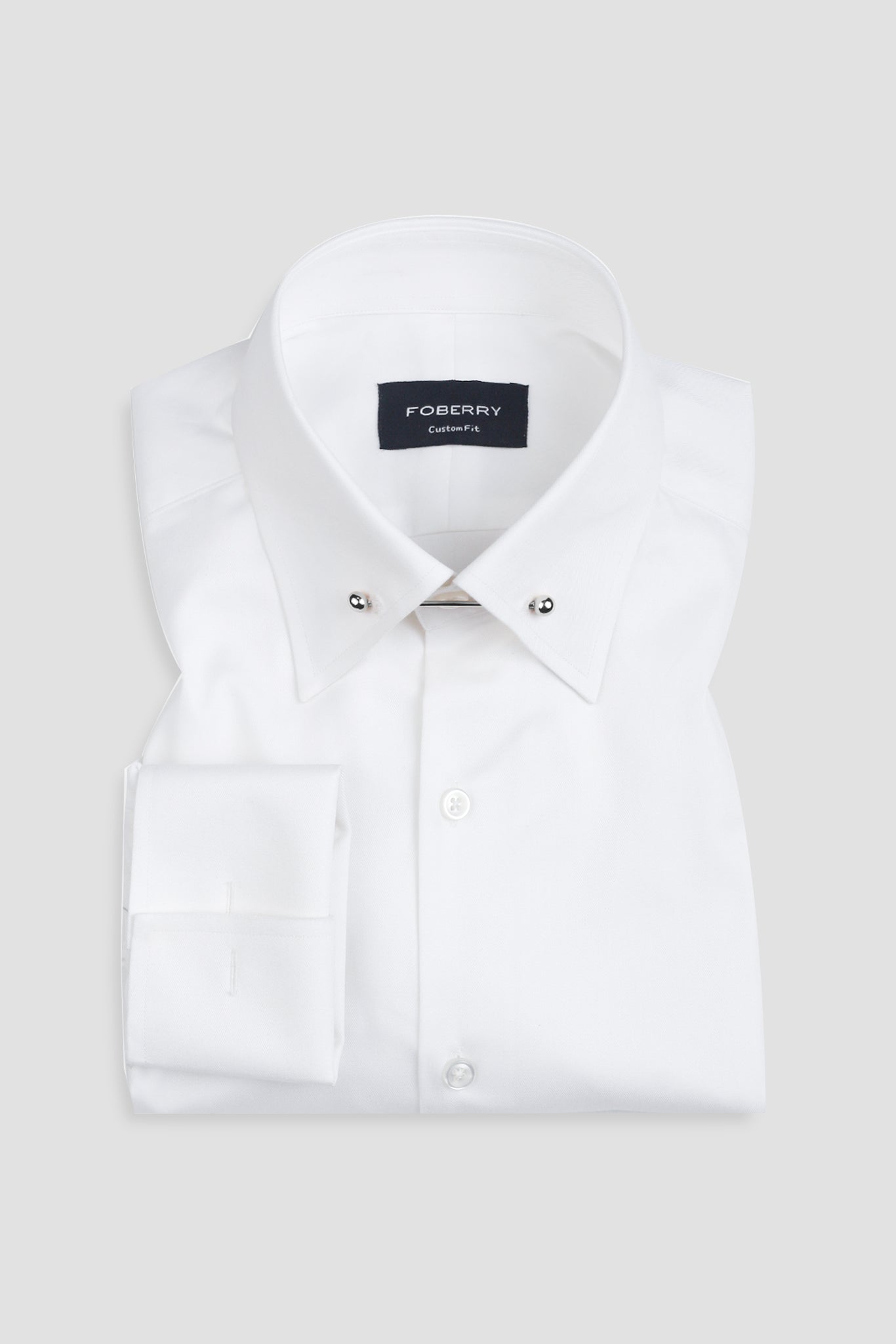 White Twill Pin Collar Shirt - Silver Pin