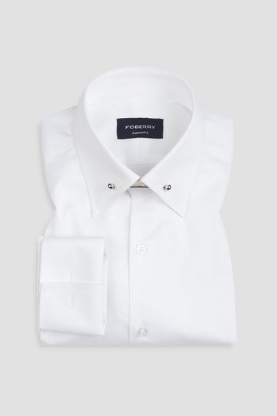 White Twill Pin Collar Shirt - Silver Pin