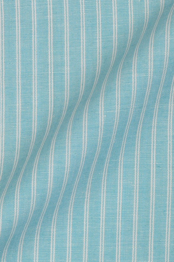 Aqua Blue Hairline Striped Linen Shirt