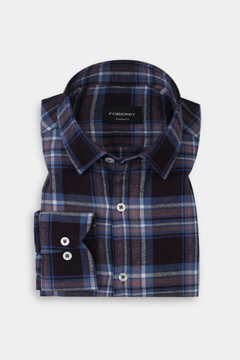 Brown & Blue Tartan Winter Flannel Shirt