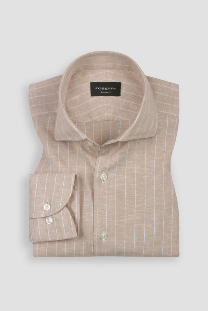 Beige Pin Stripe Cotton Linen Shirt