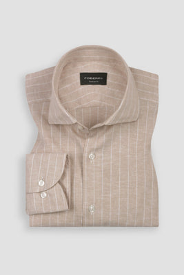 Beige Pin Stripe Cotton Linen Shirt