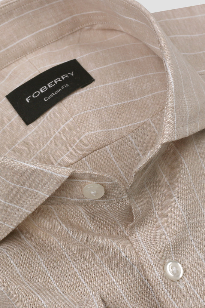 Beige Pin Stripe Cotton Linen Shirt