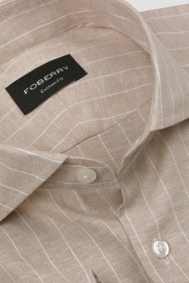 Beige Pin Stripe Cotton Linen Shirt