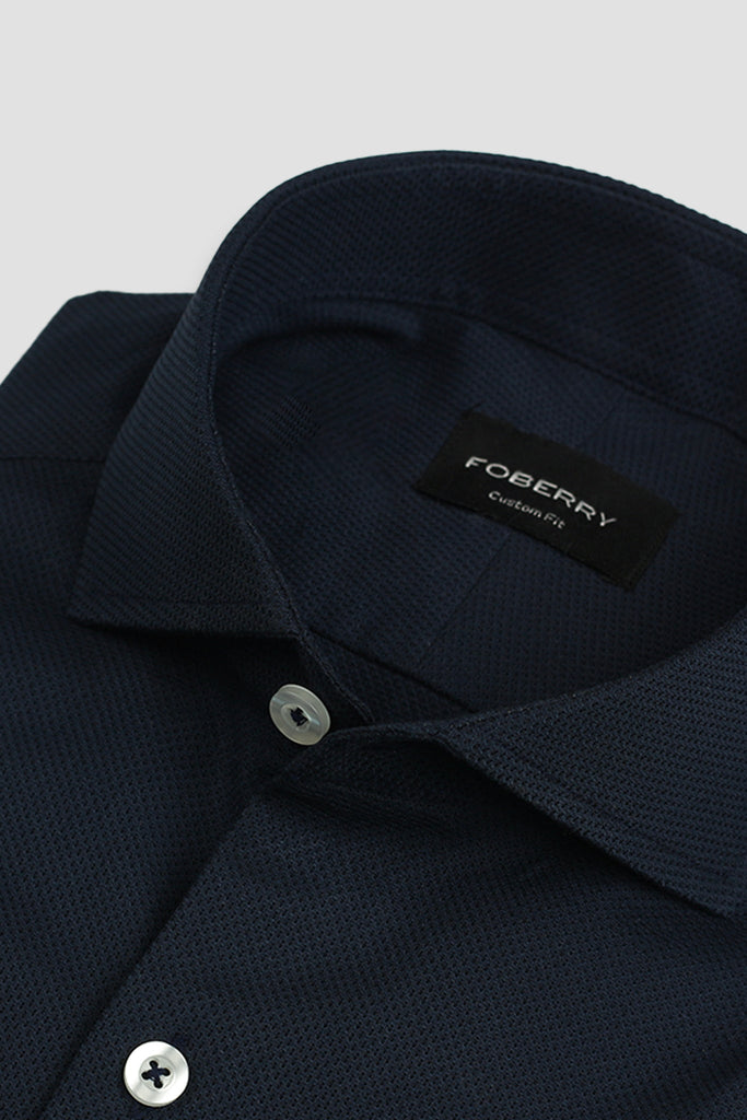 Crispy Navy blue Leno Weave Shirt