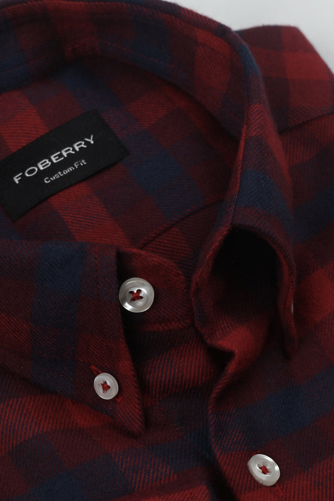 Maroon blue Buffalo Check Winter Flannel Shirt