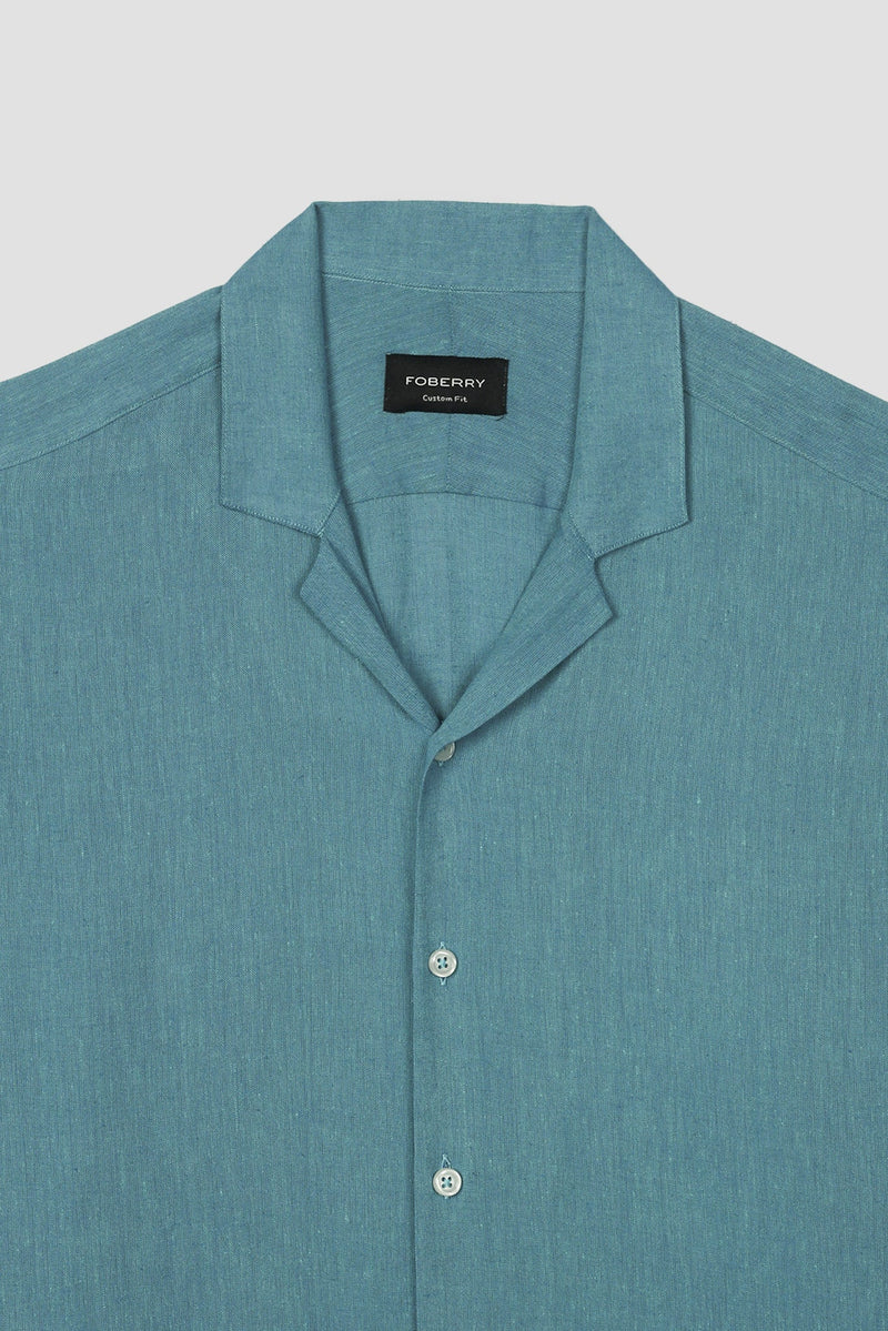 Cerulean Blue Irish linen - Safari Shirt