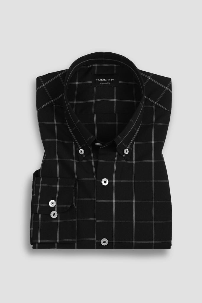 Soft Black And White Small Windowpane Shirt