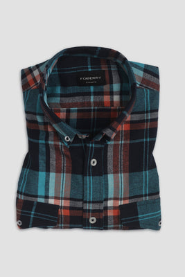 Orange Blue Tartan Winter Flannel Shirt - Foberry USA