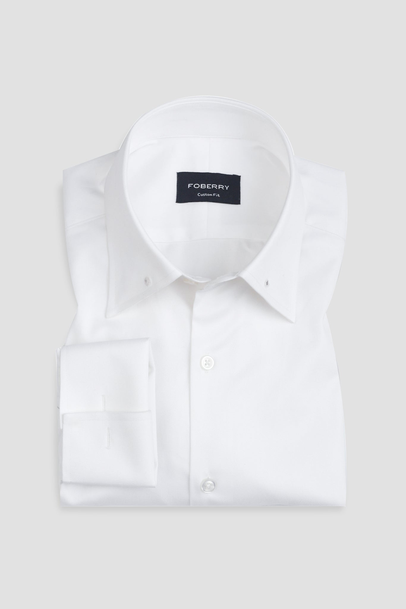 White Twill Pin Collar Shirt - Silver Pin