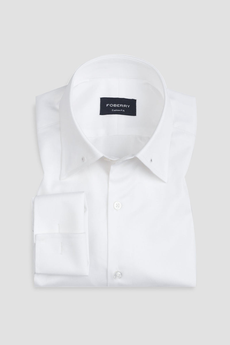 White Twill Pin Collar Shirt - Silver Pin