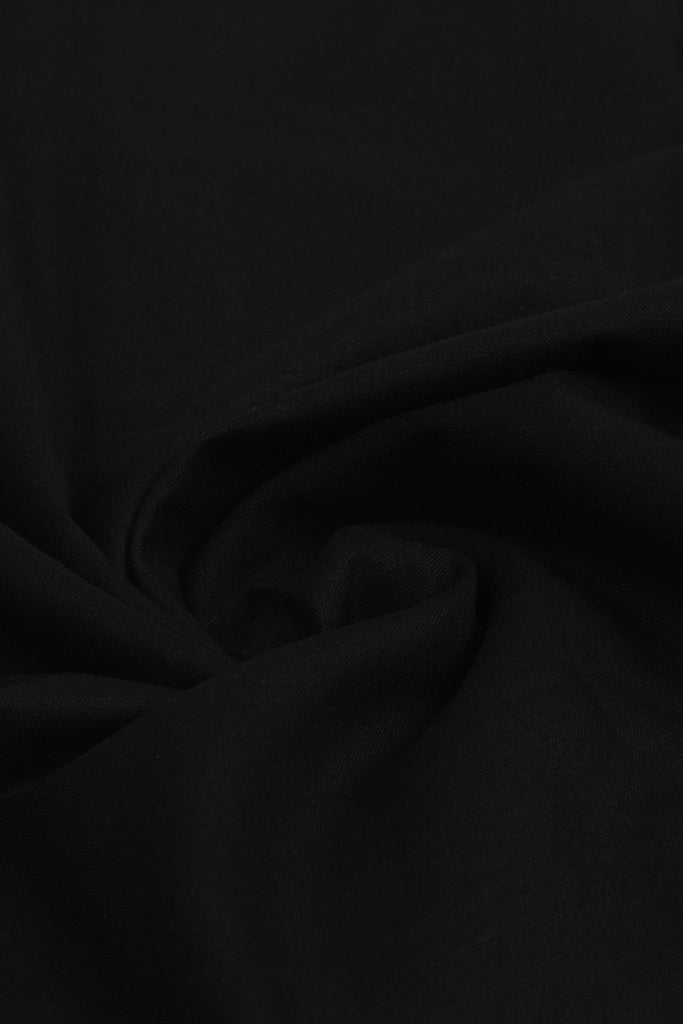 Black Linen Band Collar Shirt